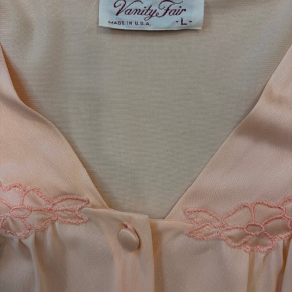 Vintage Vanity Fair Silky Nylon 2 Piece Pajama Set Peach Size L USA Retro 80's - Picture 6 of 11